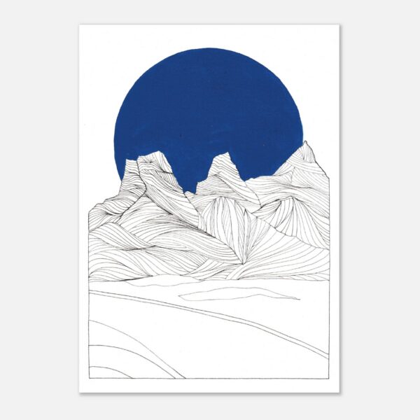 Three Sisters Alberta Print | Canadian Rockies Wall Art | Blue Moon Mountain Line Art | Fine Line Ink Illustration | Canmore Banff Art Print
